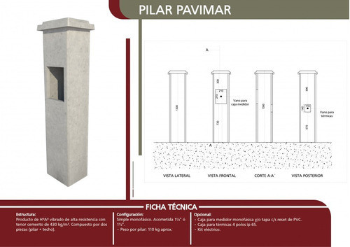 Pilar Luz Hormigon Premoldeado Monofasico + Bajada Luz 1