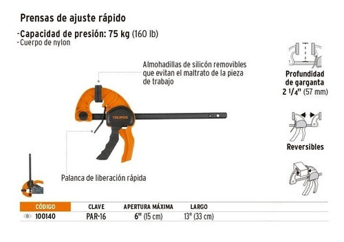 Par De Prensa Sargento De Ajuste Rapido 150mm Truper 100140 1