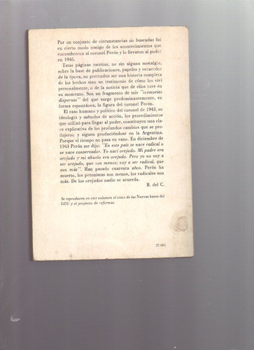 Memorias Dispersas El Coronel Perón; Bonifacio Del Carril 1
