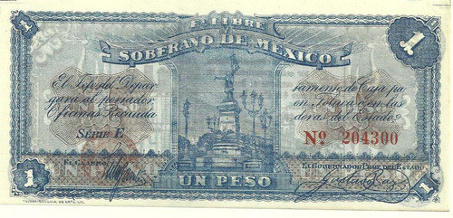 Billete Mejico Libre Y Soberano Toluca 1 Peso Año 1915 0