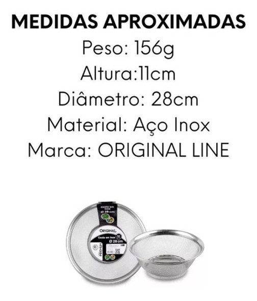 Kit 2 Cesta Inox Farinha 28cm Original Line Salada Frutas 1