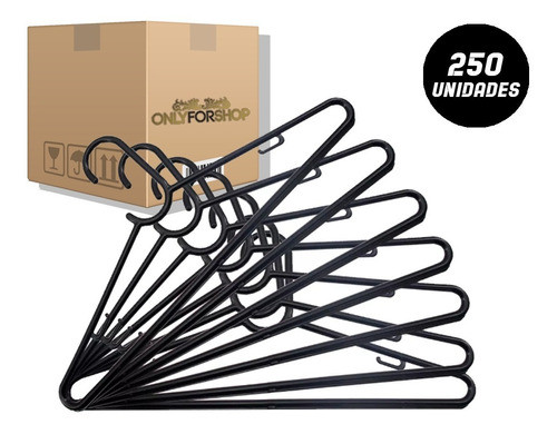 Kit 250 Cabides Plástico Gancho C Fino Preto Atacado Premium 1
