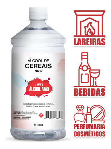 Álcool Cereais 96% 1 Litro Bebida Extração Própolis Planta 0
