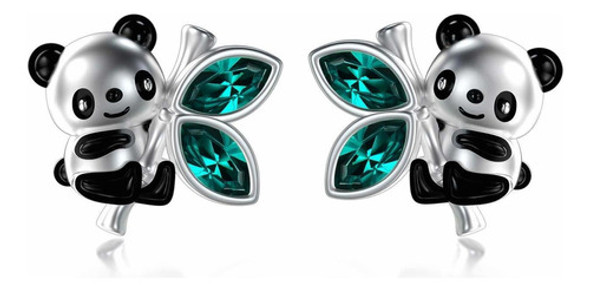 Aoboco Aretes De Plata De Ley 925 Con Diseño De Panda/koal. 0