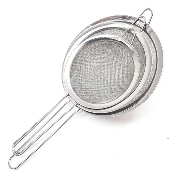 Jogo 03 Peneiras Coador Inox P/ Cozinha Chá Sucos Vitaminas 0
