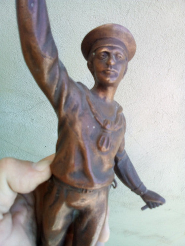 Antigua Figura Estatua De Marinero En Bronce Macizo 1