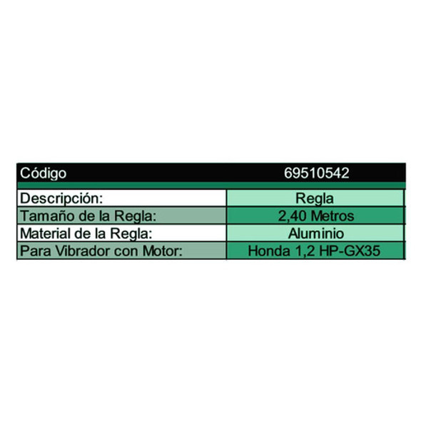 Regla Aluminio Para Vibrador Honda Gx35 2,40 Mts Fema 1