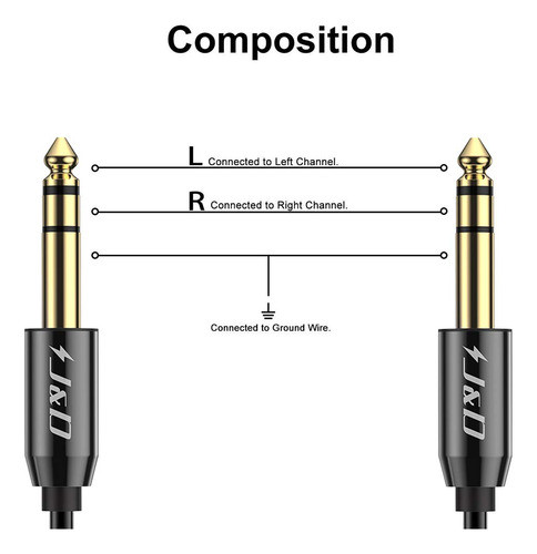 J&d - Cable Trs De 1/4 Pulgadas, Chapado En Oro, Carcasa De 1