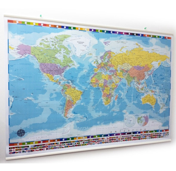 Hermoso Planisferio Mapamundi En Lona De 120 X 80 Cms. 0