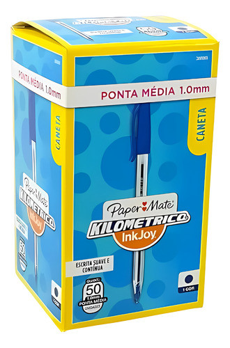 Caneta Papermate Km 100 1.0 Média Azul - 50 Unidades 0