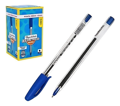 Caneta Papermate Km 100 1.0 Média Azul - 50 Unidades 1