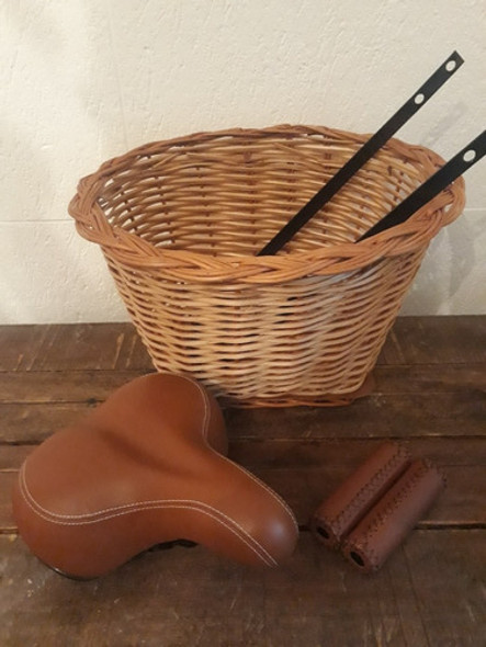 Kit Canasto Mimbre, Asiento Y Puños Bicicleta Vintage Paseo 0