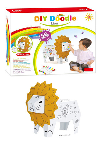 Set Diy León De Cartón Para Armar Y Colorear 0