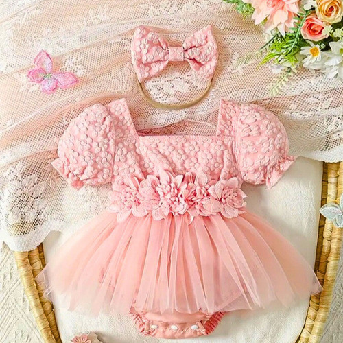 Bodie Vestido Beba Tul Flores Fiesta Bautismo 1