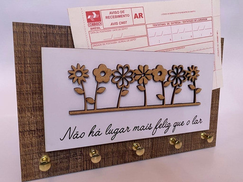 Porta Chaves Carta 25x15 Madeira Mdf  Lugar Feliz Lar 1