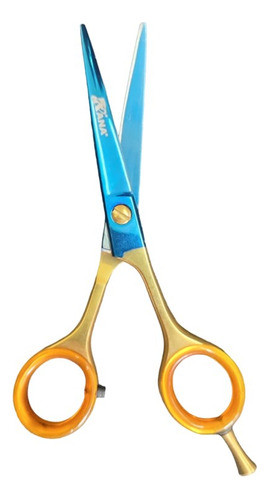 Tesoura De Cortar Cabelo Fio Navalha 5,0 Azul E Dourada Cod 1