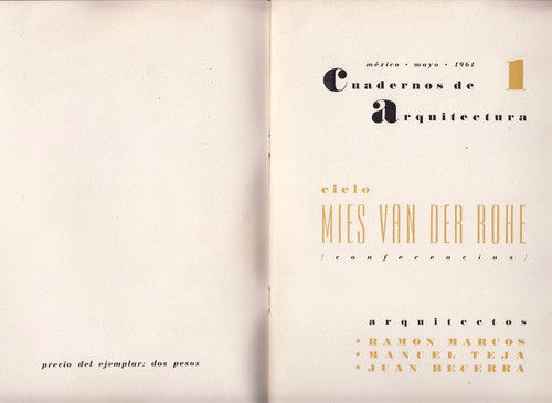 1961 Cuadernos Arquitectura Ciclo Van Der Rohe Mexico Escaso 1