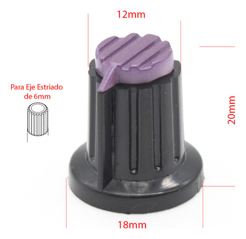3 Perillas Potenciometro Violeta 18mm Alto X 20mm 1