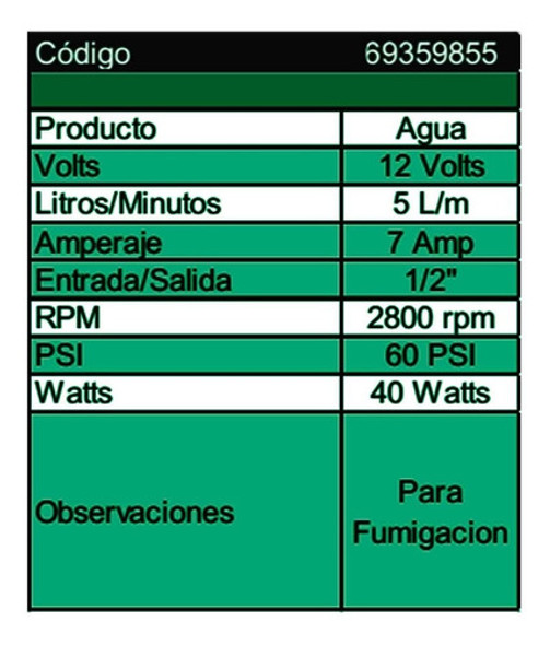 Electrobomba 12v Fumigar Bomba 5 Litros X Min Fumigador Fema 1