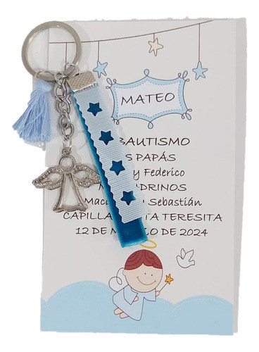 Llaveros Souvenir Bautismo Primer Año Varón Tarjeta Opalina 0