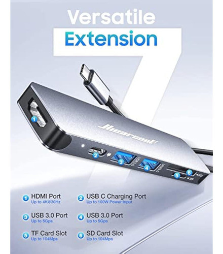 Hiearcool - Adaptador Hub Con Usb C Y 7 Puertos En 1