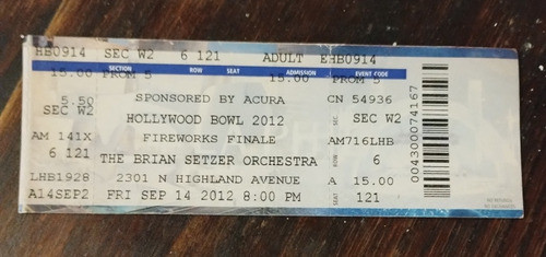 Entrada Brian Setzer En Hollywood Bowl 2012 0