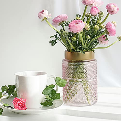 Paquete De 2 Floreros De Vidrio, Florero Acanalado Rosa Con 0