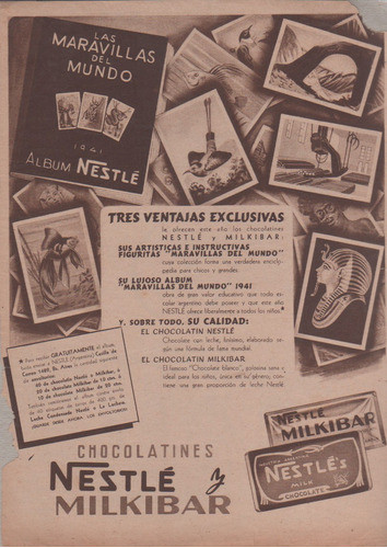 Hoja De Revista Publicidad Figuritas Maravillas Mundo - 1941 0