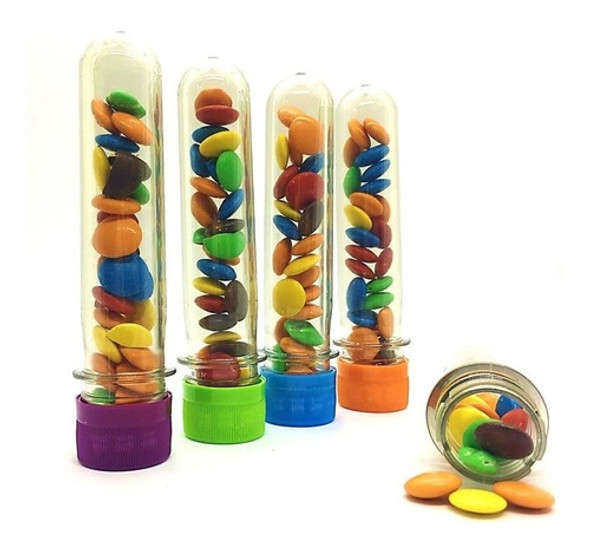 25 Tubos Golosineros 13cm Tapa Color Souvenir Cumples Candy 0