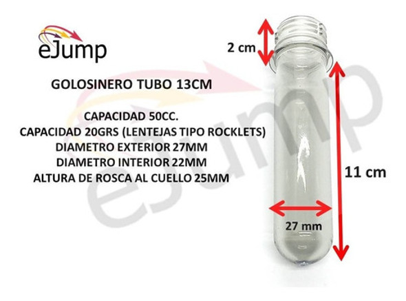 25 Tubos Golosineros 13cm Tapa Color Souvenir Cumples Candy 1