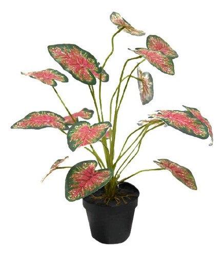 Planta Artificial Interior Decoracion 50 Cm Caladium Maceta 0