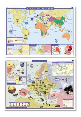 Mapa 2º Guerra Mundial / Postguerra -doble Faz- 95x130cm 0