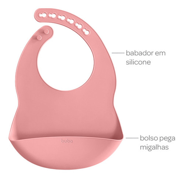 Kit Babador Pega Migalhas E Talheres Silicone Inox Rosa Buba 1