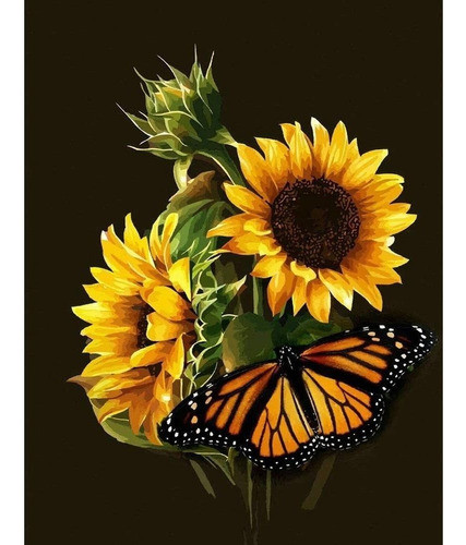 5d Pintura Por Diamantes, Girasoles Y Mariposas 0