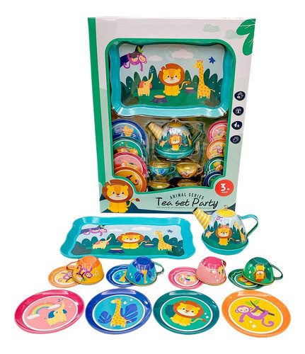 Juguete Set De Té De Metal Diseño Animales 14 Piezas 0