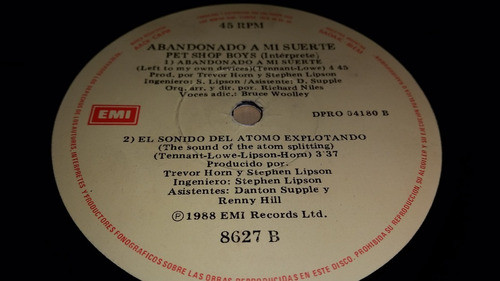 Pet Shop Boys Abandonado A Mi Suerte Generica Argentina 1988 1