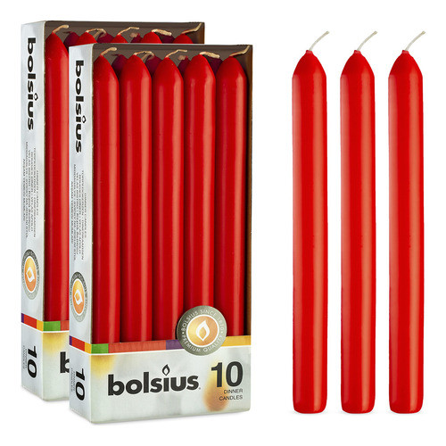 Bolsius 20 Velas Rojas Para Cena Domstica, 9 Pulgadas, Calid 0