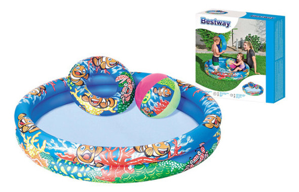 Piscina Inflable 2 Aros Salvavidas Y Pelota 137 Ltrs Bestway 1