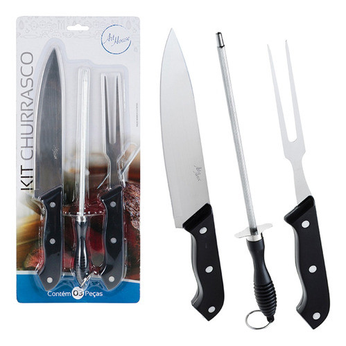 Jogo De Facas Kit Churrasco Cozinha Faqueiro Conjunto 3 Pçs 0