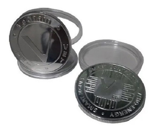 Moneda Souvenir Vechain Cripto Plateada Fisica De Coleccion 1