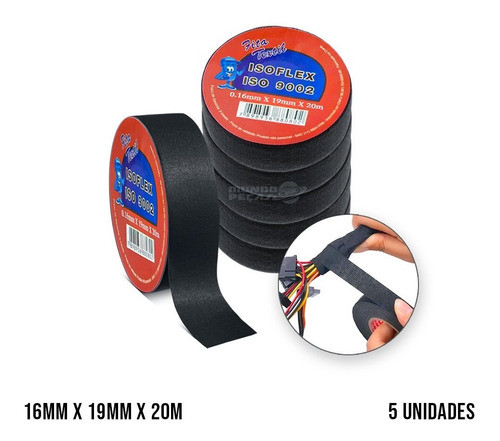 Fita Isolante Tecido Anti Chama 20 Metros P/ Chicote 5 Unid. 0