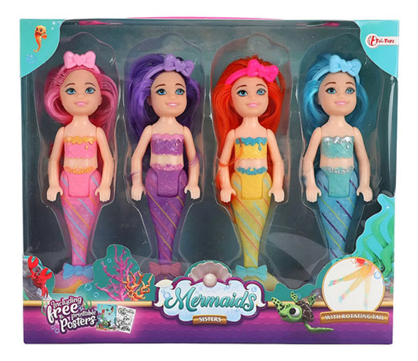 Muñeca Sirena X4 15cm Princesa Caja Nena Juguete Regalo 0