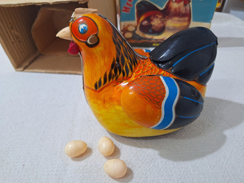 Antiguo Juguete Gallina Pone Huevos Chapa Litografiada 0