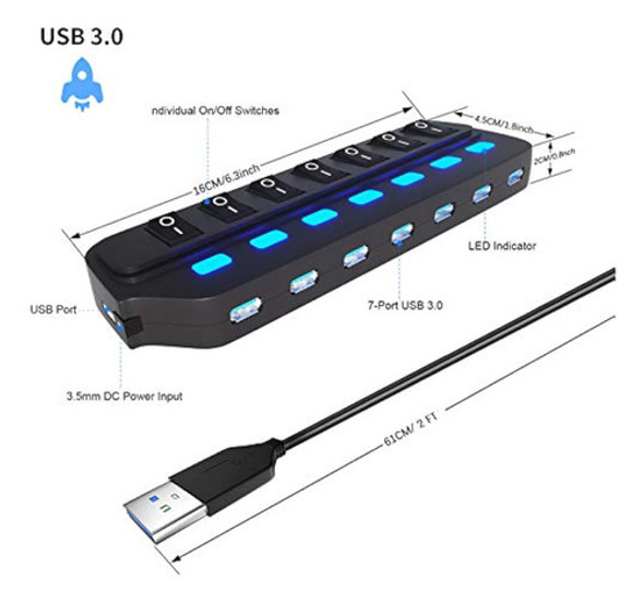 Divisor Usb 3.0, Concentrador De Datos Usb De 7 1
