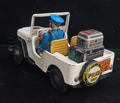 Antiguo Jeep Patrulla Policial De Chapa Vintage Colección 1