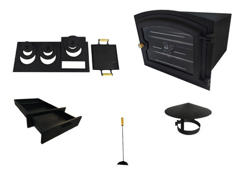 Forno P/ Fogão À Lenha Grande Aço + Chapa 3 F Multiuso + Kit 0