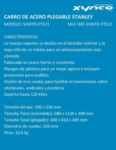 Carro De Acero Plegable Stanley Ft521 Zorra Hasta 120 Kg 1