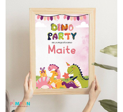 Kit Imprimible Dinosaurios Party Dino Rosa- Textos Editables 1