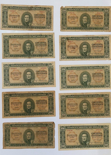 10 Billetes Uruguay 50 Centesimos 10 Series Distintas, Bl313 0