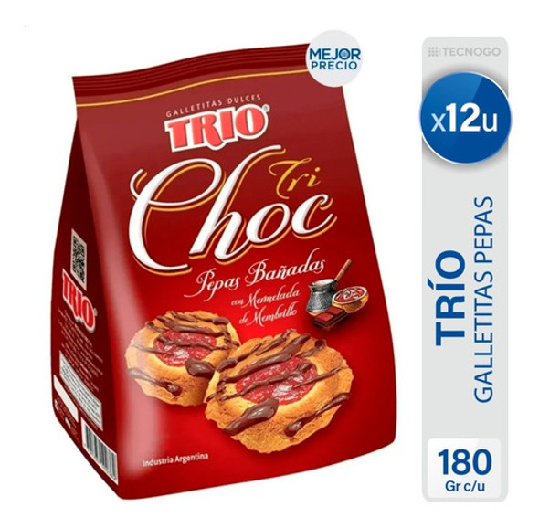 Galletitas Dulces Trio Pepas Membrillo Chocolate - Pack X12 0
